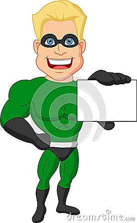 Superhero cartoon holding name card Vector Illustration