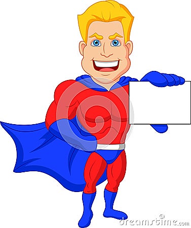 Superhero cartoon holding name card Vector Illustration