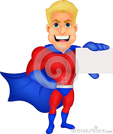 Superhero cartoon holding name card Vector Illustration