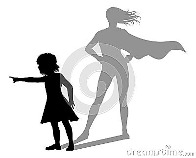 Superhero Child Kid With Super Hero Shadow Vector Illustration