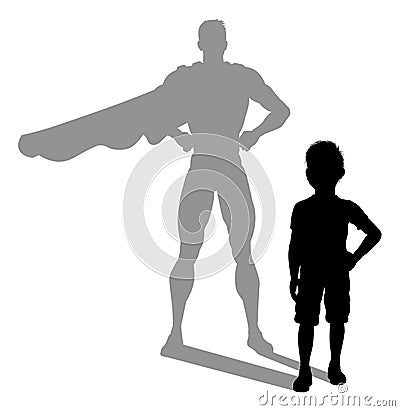 Superhero Child Kid With Super Hero Shadow Vector Illustration