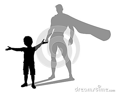 Superhero Child Kid With Super Hero Shadow Vector Illustration