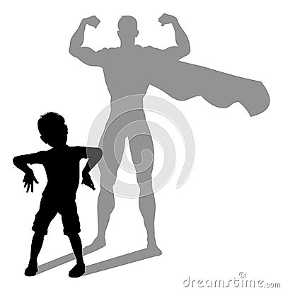 Superhero Child Kid With Super Hero Shadow Vector Illustration