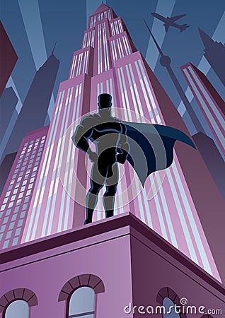 Superhero in City Vector Illustration