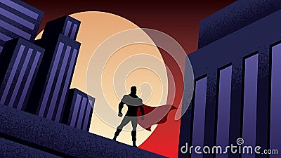 Superhero City Night Vector Illustration