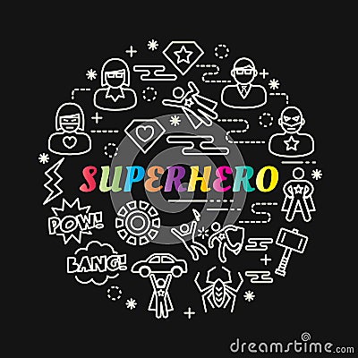 Superhero colorful gradient with line icons set Vector Illustration