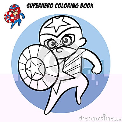 Superhero Coloring Book. Comic character isolated on white background Vector Illustration