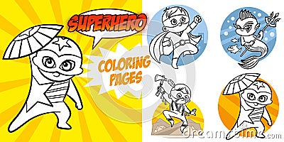 Superhero Coloring Book. Comic character Vector Illustration Vector Illustration