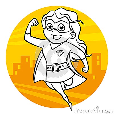 Superhero Coloring page. Comic character isolated on white background Vector Illustration