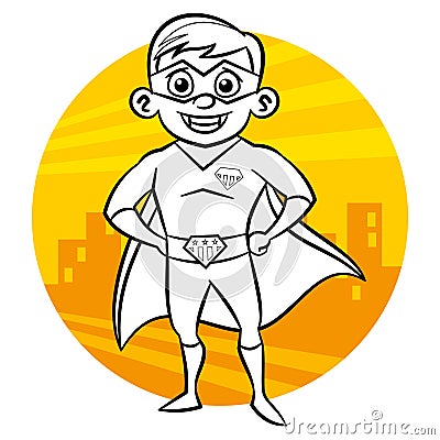 Superhero Coloring page. Comic character isolated on white background Vector Illustration