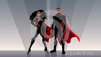 Superhero Couple Black Vector Illustration