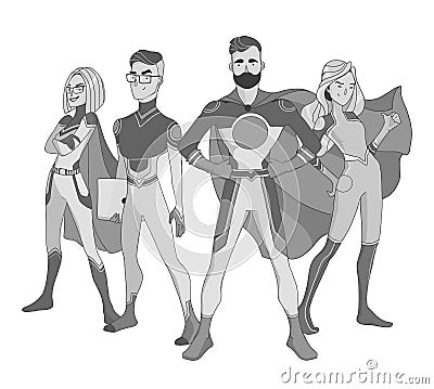 Superhero Couple Male and female superheroes, posing Vector Illustration