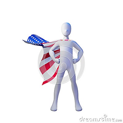 Superhero 3d render with united states nation cape Stock Photo
