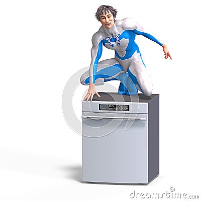 Superhero on a disher Stock Photo