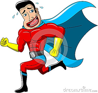 Superhero Escaping Worried Isolated Vector Illustration