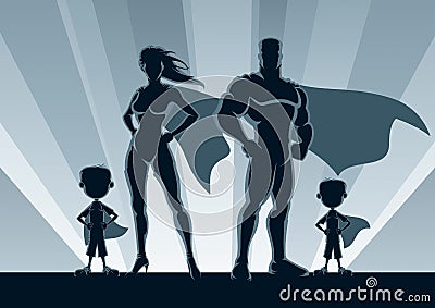 Superhero Family 2 Boys Vector Illustration