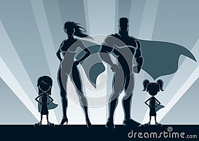 Superhero Family 2 Girls Vector Illustration