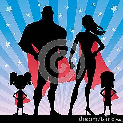 Superhero Family Girls Vector Illustration