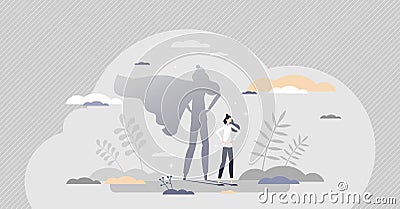 Superhero female as strong and powerful leader or mother tiny person concept Vector Illustration