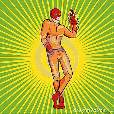 Superhero Fire Man Vector Illustration