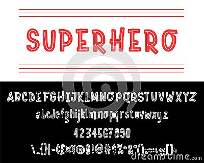 SuperHero font. Hand drawn typeface set isolated on white. Vector logo font. Typography alphabet for your designs: logo Vector Illustration