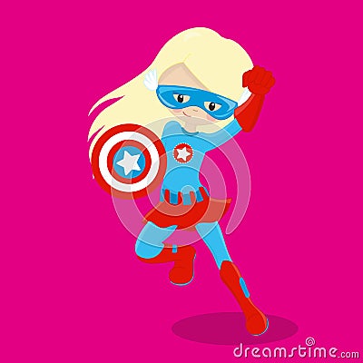 Superhero Girl Blond Capitan 03 Vector Illustration