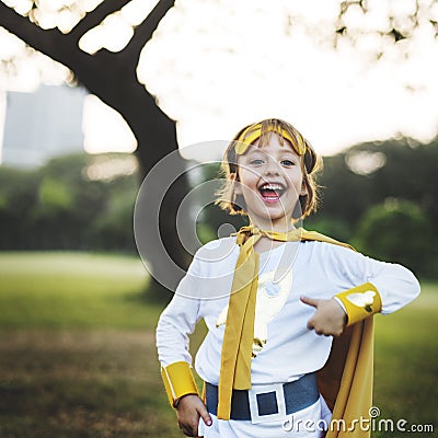 Superhero Girl Cute Happiness Fun Playful Concept Stock Photo