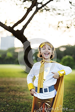 Superhero Girl Cute Happiness Fun Playful Concept Stock Photo