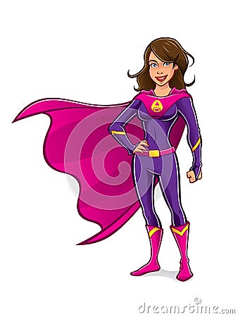 Superhero Girl Standing Vector Illustration