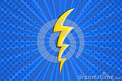 Superhero halftoned background with lightning. Blue comic design with yellow flash. Vector illustration Vector Illustration