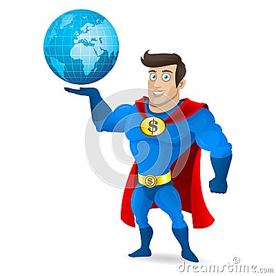 Superhero holds planet earth Vector Illustration