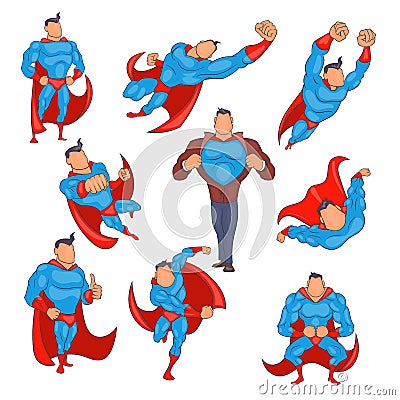 Superhero icons set in cartoon style Cartoon Illustration