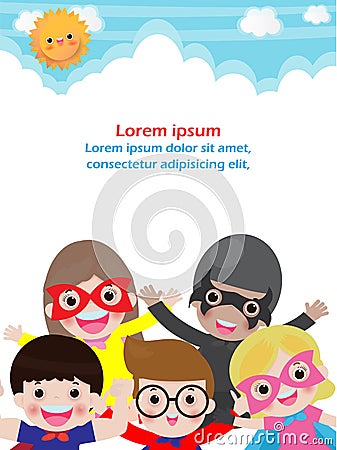 Superhero kid on background,Template for advertising brochure,poster your text ,Vector Illustration Vector Illustration