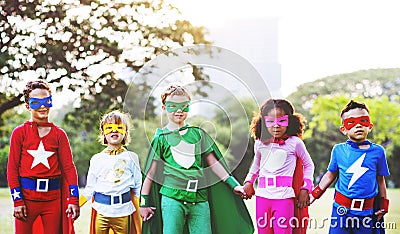 Superhero Kids Aspiration Imagination Playful Fun Concept Stock Photo