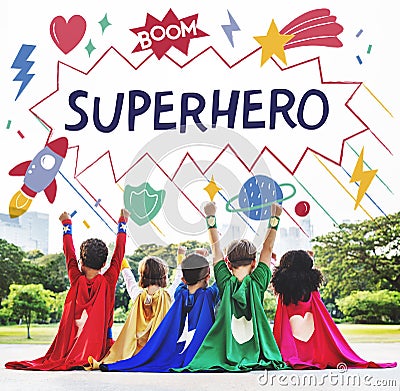 Superhero Kids Imagination Power Helper Concept Stock Photo