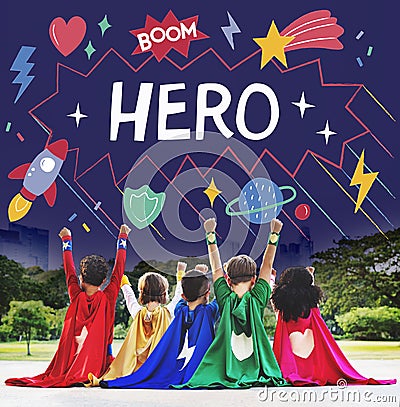 Superhero Kids Imagination Power Helper Concept Stock Photo