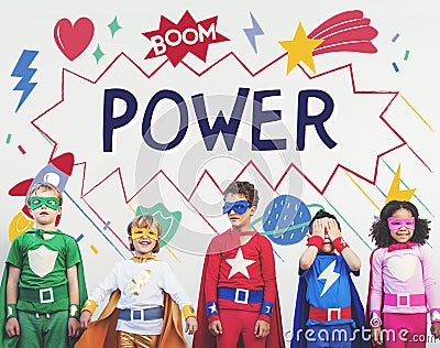 Superhero Kids Imagination Power Helper Concept Stock Photo