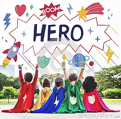 Superhero Kids Imagination Power Helper Concept Stock Photo