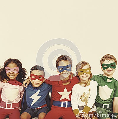 Superhero Kids Power Fun Enjoyment Concept Stock Photo