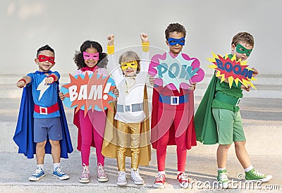 Superhero kids with superpowers Stock Photo