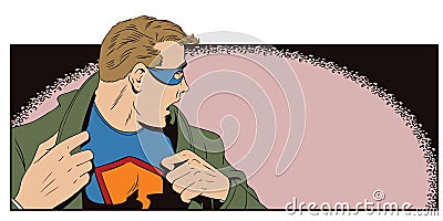 Superhero looks back. Stock illustration. Vector Illustration