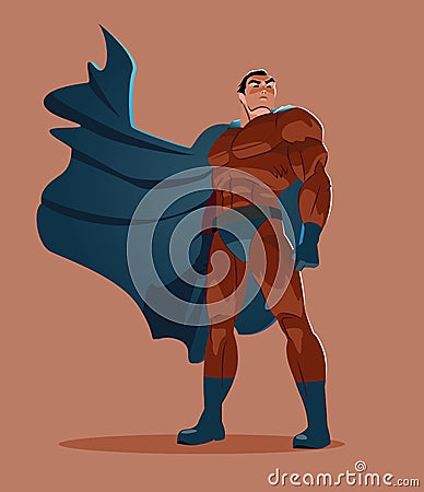 Superhero looks into the distance. Vector Illustration