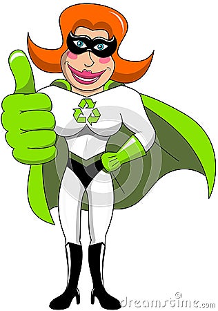 Superhero Masked Woman Thumb Up Recycle Isolated Stock Photo