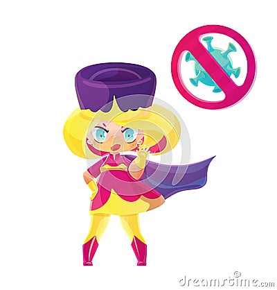 Superhero nurse with stop the pandemic sign Vector Illustration