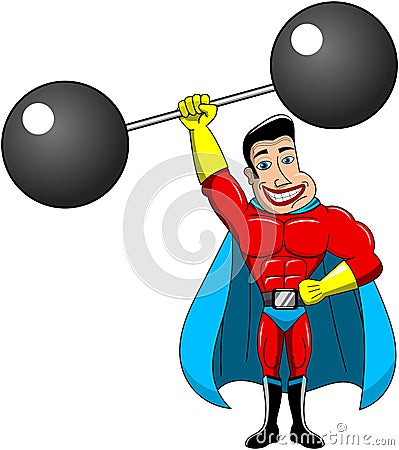 Superhero One Armed Weightlifter Power Isolated Vector Illustration