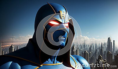 Superhero. Portrait of fantastic hero in mask. Generative AI. Stock Photo