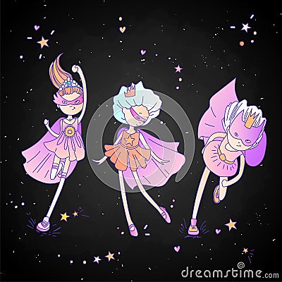 Superhero princess, little teen girl as a superhero vector cartoon illustration with gradients. Super hero girl running Vector Illustration