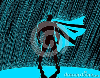 Superhero in rain Vector Illustration