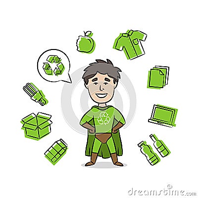 Superhero with recycle sign vector illustration Vector Illustration