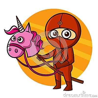 Superhero Red Ninja on the pink unicorn Sticker Stock Photo